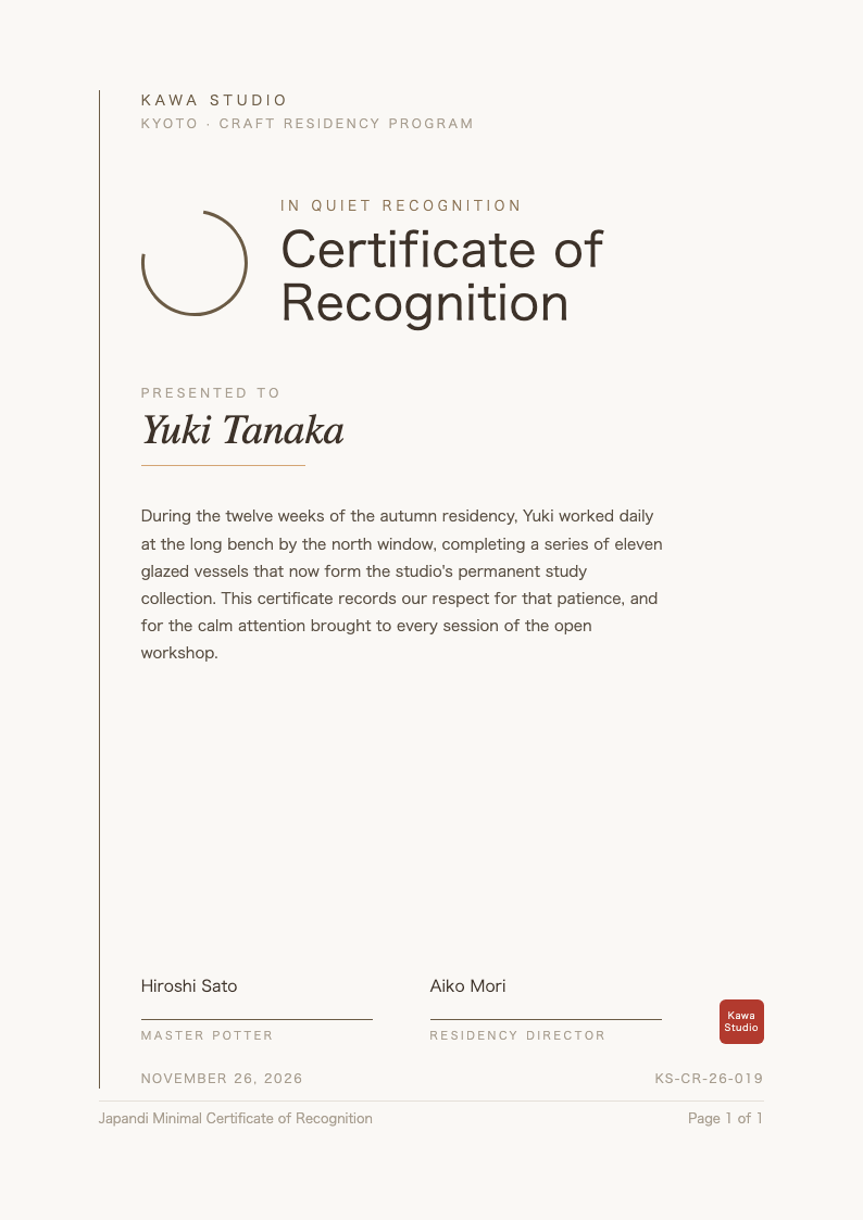 Japandi minimal certificate